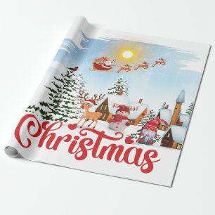 Cute Gnome, Snowman Celebrating Christmas Holiday Wrapping Paper