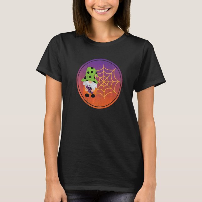 Cute Gnome Spider Web Halloween Vibes Artwork   T-Shirt (Front)