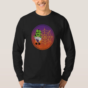 Cute Gnome Spider Web Halloween Vibes Artwork   T-Shirt