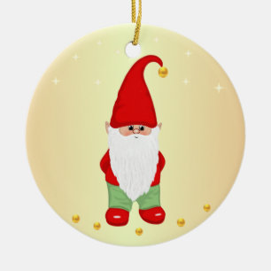 Cute Gnome, Stars and Gold Confetti  Ceramic Ornament