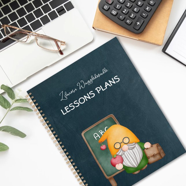 Cute Gnome Teacher On Blue Chalkboard  Planner (Creator Uploaded)