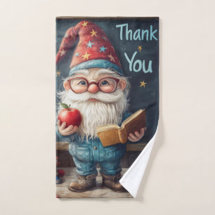 Cute Gnome Teacher - Thank You Illustration Hand Towel