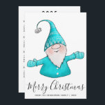 Cute Gnome Teal Blue Merry Christmas 2025 Calendar Holiday Card<br><div class="desc">This unique Christmas Holiday card features a cute gnome in teal blue,  Merry Christmas greetings and a template text to type your Family name and the year. 2025 calendar is on the backside on a white background.</div>