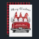 Cute Gnome Vintage Red Truck Plaid Merry Christmas Holiday Card<br><div class="desc">Share your holiday wishes this Christmas season with a cute gnome themed personalised flat card. This festive design features three gnomes wearing red and white fairisle hats sitting in the back of a vintage red truck. Above in modern script it reads "Merry Christmas." Customise with your name and year on...</div>
