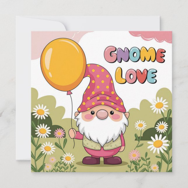Cute Gnome with Balloon - Gnome Love Design (Front)
