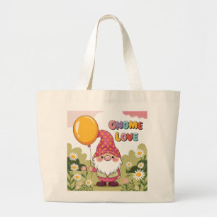 Cute Gnome with Balloon - Gnome Love Design Large Tote Bag