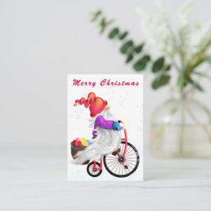 Cute Gnome with Bike Christmas Card