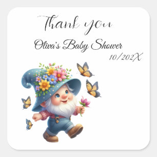 Cute Gnome with Butterfly Baby Shower Sticker