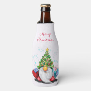 Cute Gnome with Christmas Tree Hat and Gift  Bottle Cooler