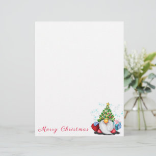 Cute Gnome with Christmas Tree Hat and Gift  Custom Letterhead