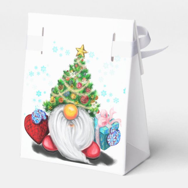 Cute Gnome with Christmas Tree Hat and Gift - Favour Box (Back Side)
