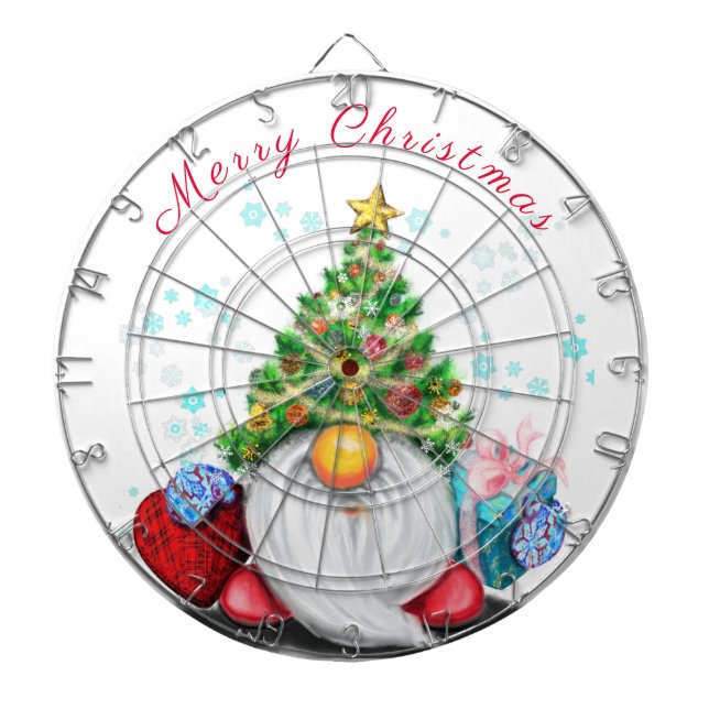 Cute Gnome with Christmas Tree Hat and Gift - Fun  Dartboard (Front)