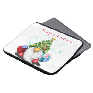 Cute Gnome with Christmas Tree Hat and Gift - Fun  Laptop Sleeve