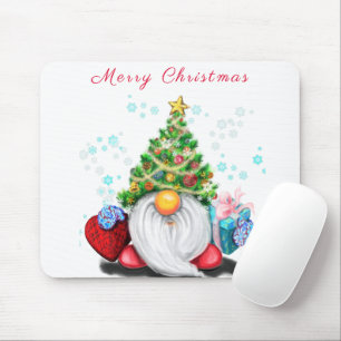 Cute Gnome with Christmas Tree Hat and Gift - Fun  Mouse Pad