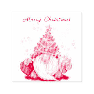 Cute Gnome with Christmas Tree Hat and Gift - Fun  Self-inking Stamp