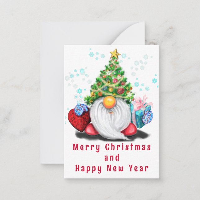 Cute Gnome with Gift Christmas Card (Front)