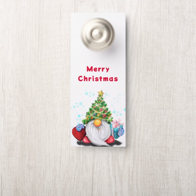 Cute Gnome with Gift Christmas Door Hanger (On Knob)