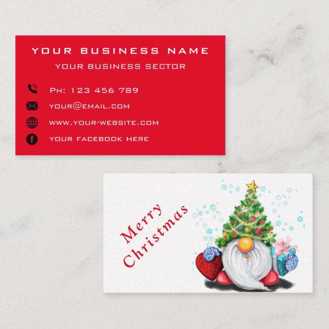 Cute Gnome with Gifts Christmas Business Cards (Front/Back)