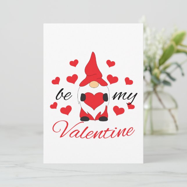 Cute gnome with heart Be my Valentine Holiday Card (Standing Front)