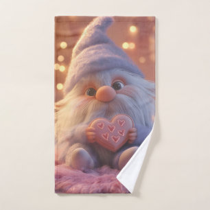 Cute Gnome with Heart: Valentine's Day Design Hand Towel