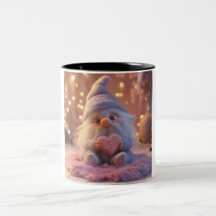 Cute Gnome with Heart: Valentine's Day Design Two-Tone Coffee Mug