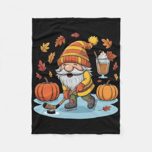 Cute Gnome With Ice Hockey And Pumpkin Spice Fall  Fleece Blanket