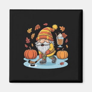 Cute Gnome With Ice Hockey And Pumpkin Spice Fall  Magnet
