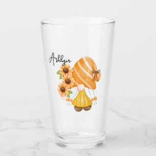 Cute Gnome with Sunflowers Glass