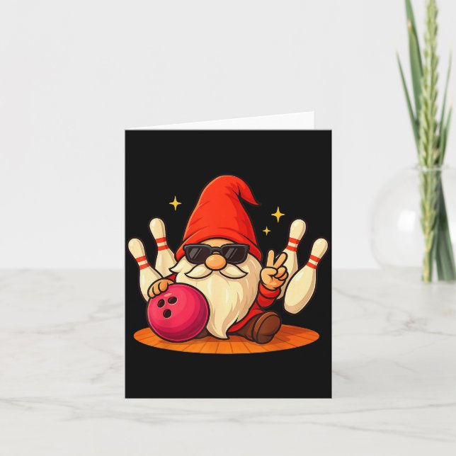 Cute Gnome With Sungles Gnome Playing Bowling Men  Card (Front)