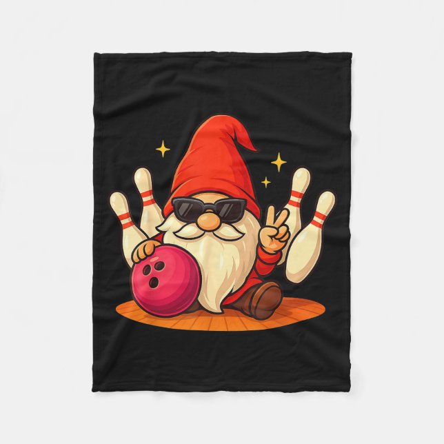 Cute Gnome With Sungles Gnome Playing Bowling Men  Fleece Blanket (Front)
