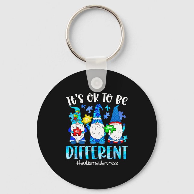 Cute gnomes autism awareness to be different puzzl key ring (Front)