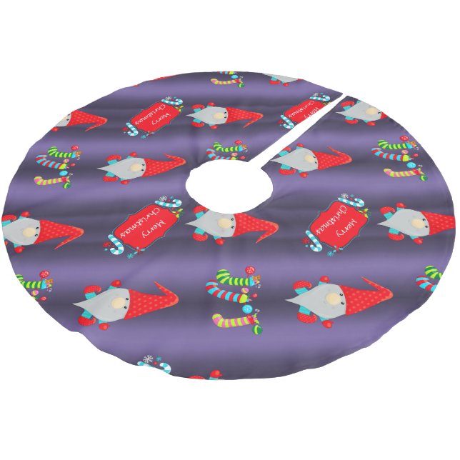Cute Gnomes, Blue Christmas Brushed Polyester Tree Skirt (Angled)
