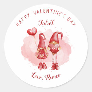 Cute Gnomes Custom Initials Names Valentine's Day Classic Round Sticker