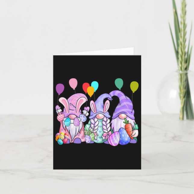 Cute Gnomes Easter Eggs Bylloons Funny Gnome Easte Card (Front)