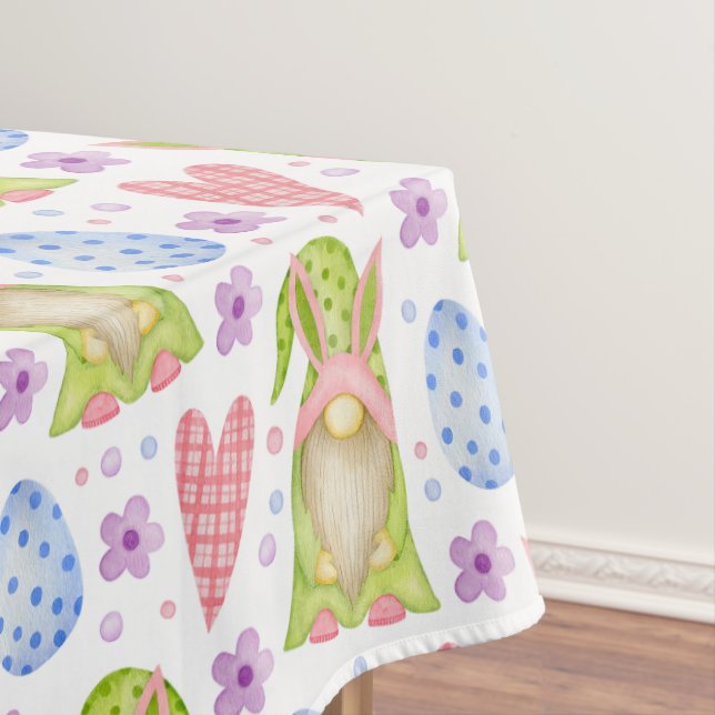 Cute Gnomes Eggs Spring Flowers Easter Brunch Tablecloth (In Situ)