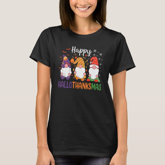 Cute Gnomes Fall Halloween Women Girls Happy Hallo T-Shirt (Front)