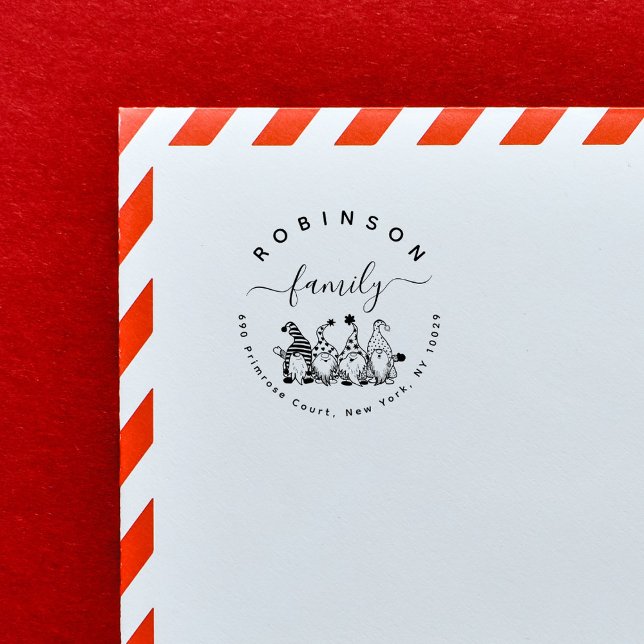 Cute Gnomes Family Christmas Return Address Rubber Stamp (Creator Uploaded)