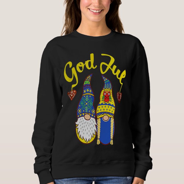 Cute Gnomes God Jul Swedish Norwegian Christmas Sweatshirt (Front)