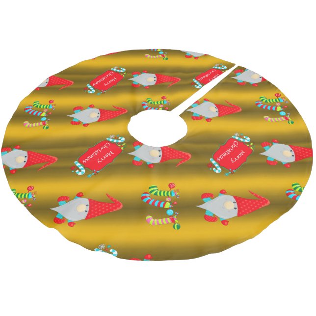 Cute Gnomes, Gold Christmas Brushed Polyester Tree Skirt (Angled)