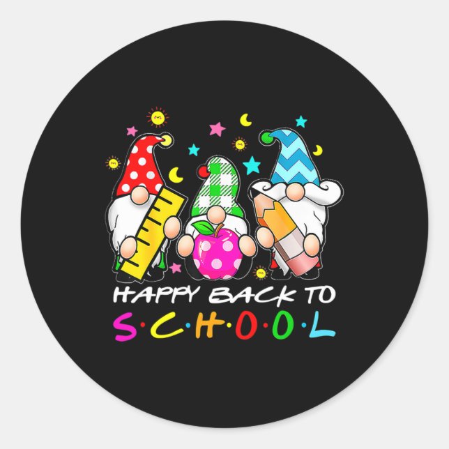 Cute Gnomes Happy Back To School Teachers Student  Classic Round Sticker (Front)
