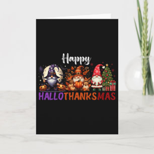 Cute Gnomes Happy Hallothanksmas Halloween Thanksg Card