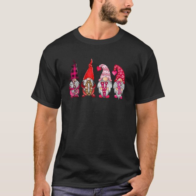 Cute Gnomes Holding Hearts Valentines Day Outfits  T-Shirt (Front)