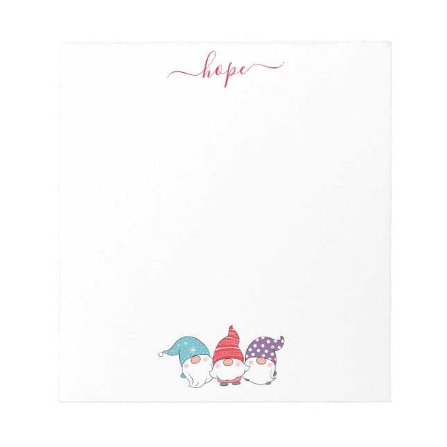 Cute Gnomes Hope Script Christmas  Notepad (Front)