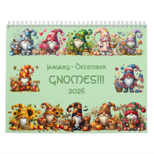 Cute Gnomes in Hats 2026 Calendar - Adorable!