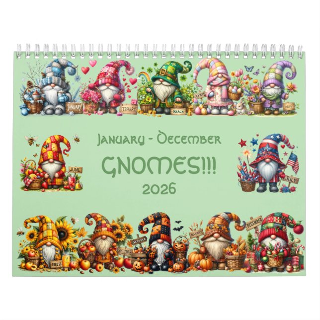 Cute Gnomes in Hats 2026 Calendar - Adorable! (Cover)