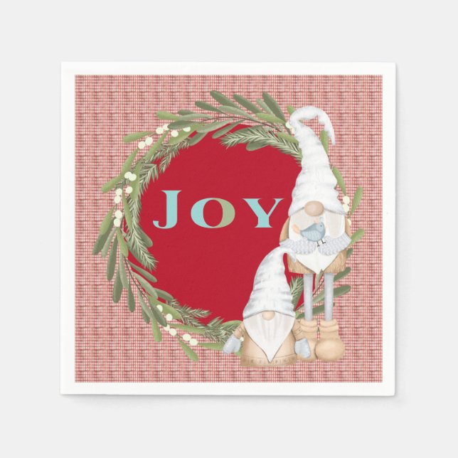 Cute Gnomes Joy Christmas Party Napkin (Front)