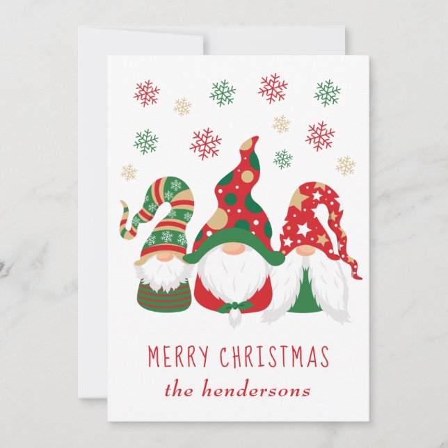 Cute Gnomes Merry Christmas Holiday Card (Front)