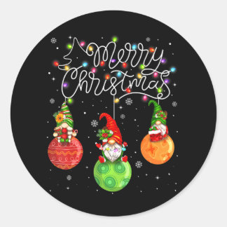 Cute Gnomes Merry Christmas Light Family Gnome Classic Round Sticker