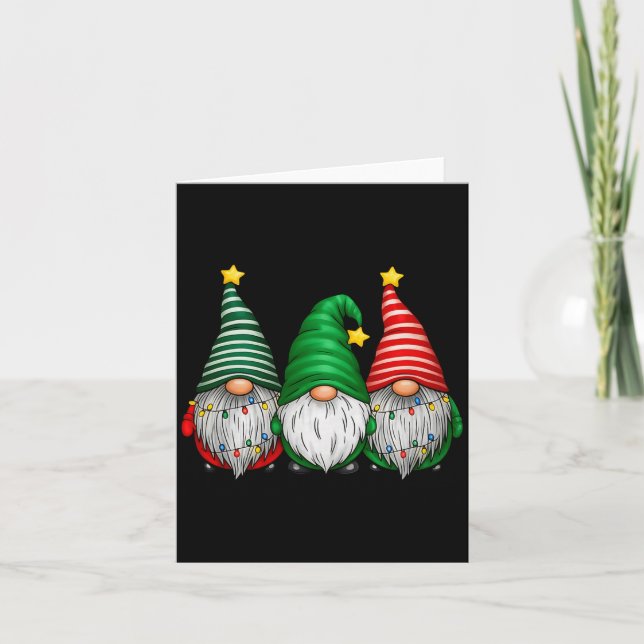 Cute Gnomes Merry Christmas Light Family Gnome Xma Card (Front)