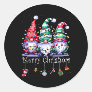 Cute Gnomes Merry Christmas Light Family Gnome Xma Classic Round Sticker
